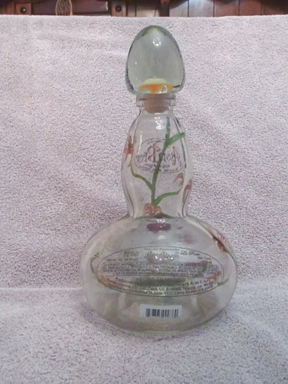 Vtg Asombroso Tequila Floral Decanter Hand Painted Glass Genie Bottle Limited Ed